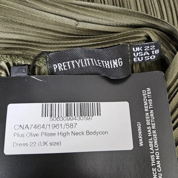 PrettyLittleThing Pleated Bodycon Midi Dress Olive Green Sleeveless - Picture 6 of 7